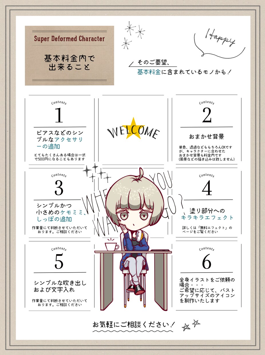 お洒落見せ！こだわりのSDちびキャラお描きします プロクオリティのデフォルメ・ミニキャラをぜひお試しください♪ イメージ3