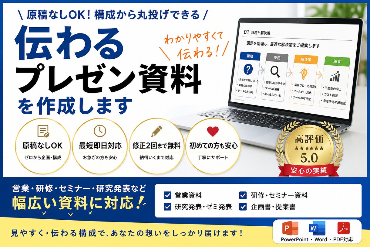 伝わるプレゼン資料を作成します 原稿なしOK｜構成から丸投げ可能 イメージ1