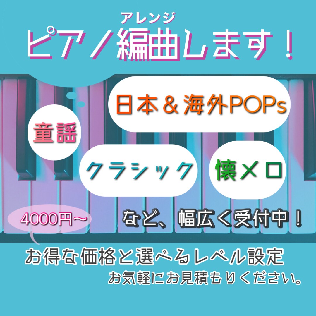 プロピアニストが耳コピでピアノアレンジします 幅広いジャンルの曲のアレンジを承ります！ イメージ1
