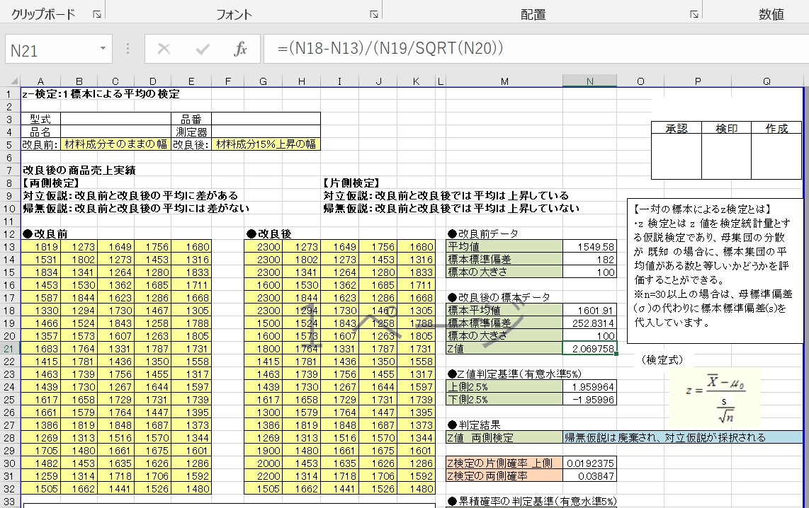 Excel関数の統計的仮説検定フォームを提供します 数値を入力するだけで自動で統計的仮説ができます イメージ1