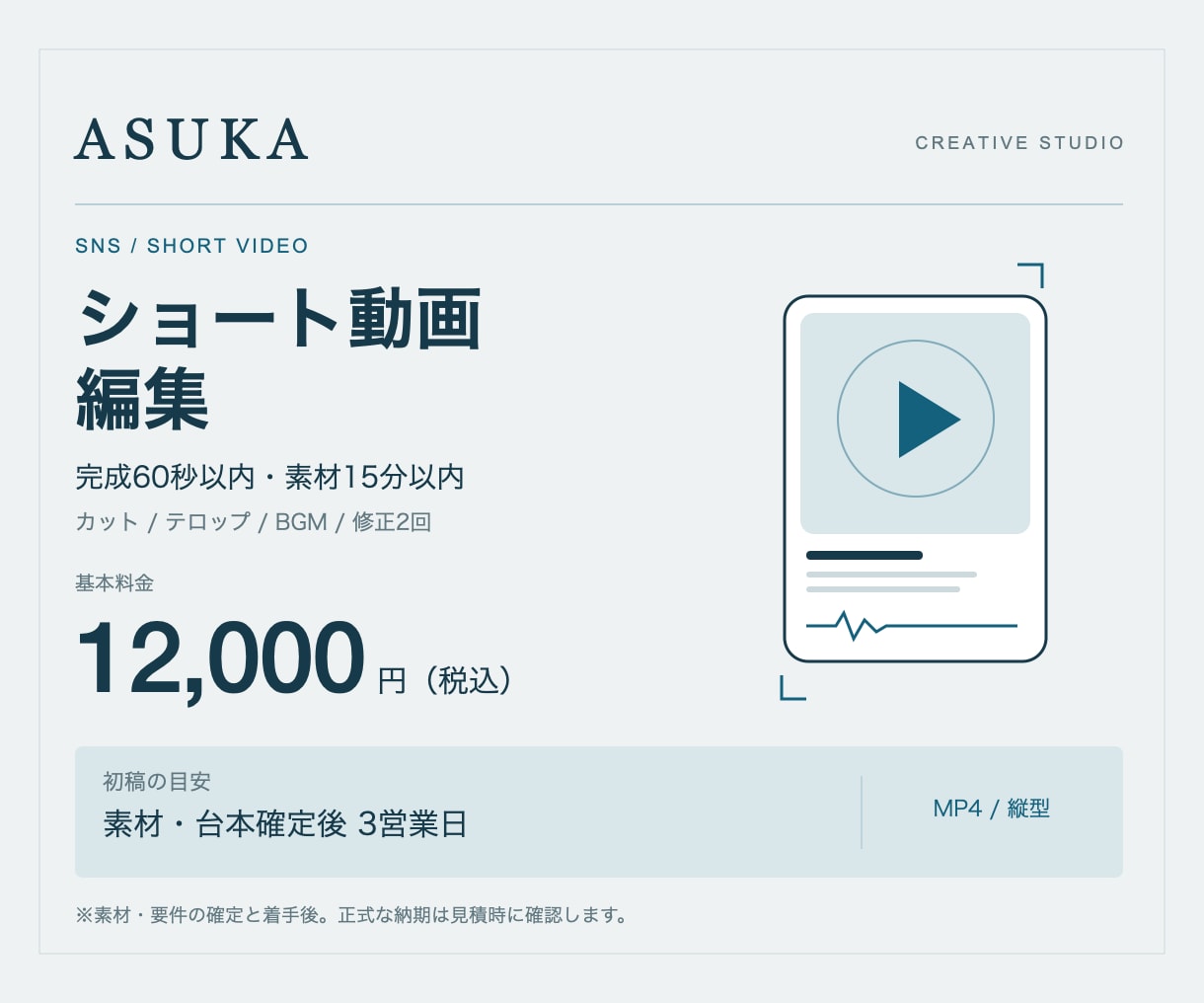 伝わるSNSショート動画を編集します 60秒・素材15分まで。修正2回の明確なプラン イメージ1