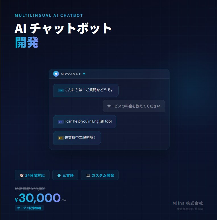 多言語AIチャットボットを開発します 日英中三言語対応｜既存のHPに埋め込みます イメージ4