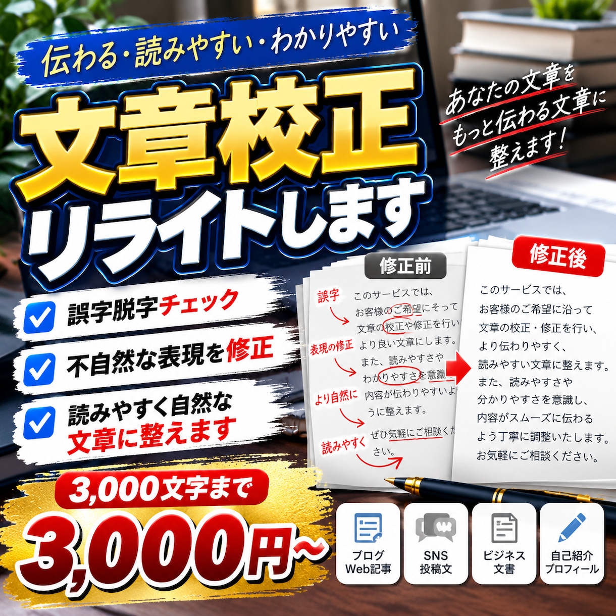 文章を読みやすく自然な表現に修正します 誤字脱字や不自然な表現を丁寧にチェックします イメージ1