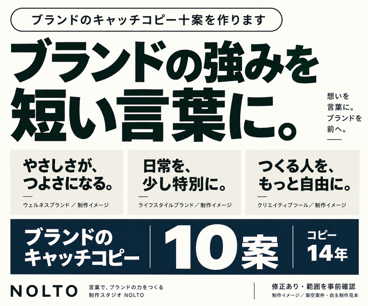 ブランドのキャッチコピー十案を作ります 訴求の切り口と使用意図まで説明付きで納品 イメージ1