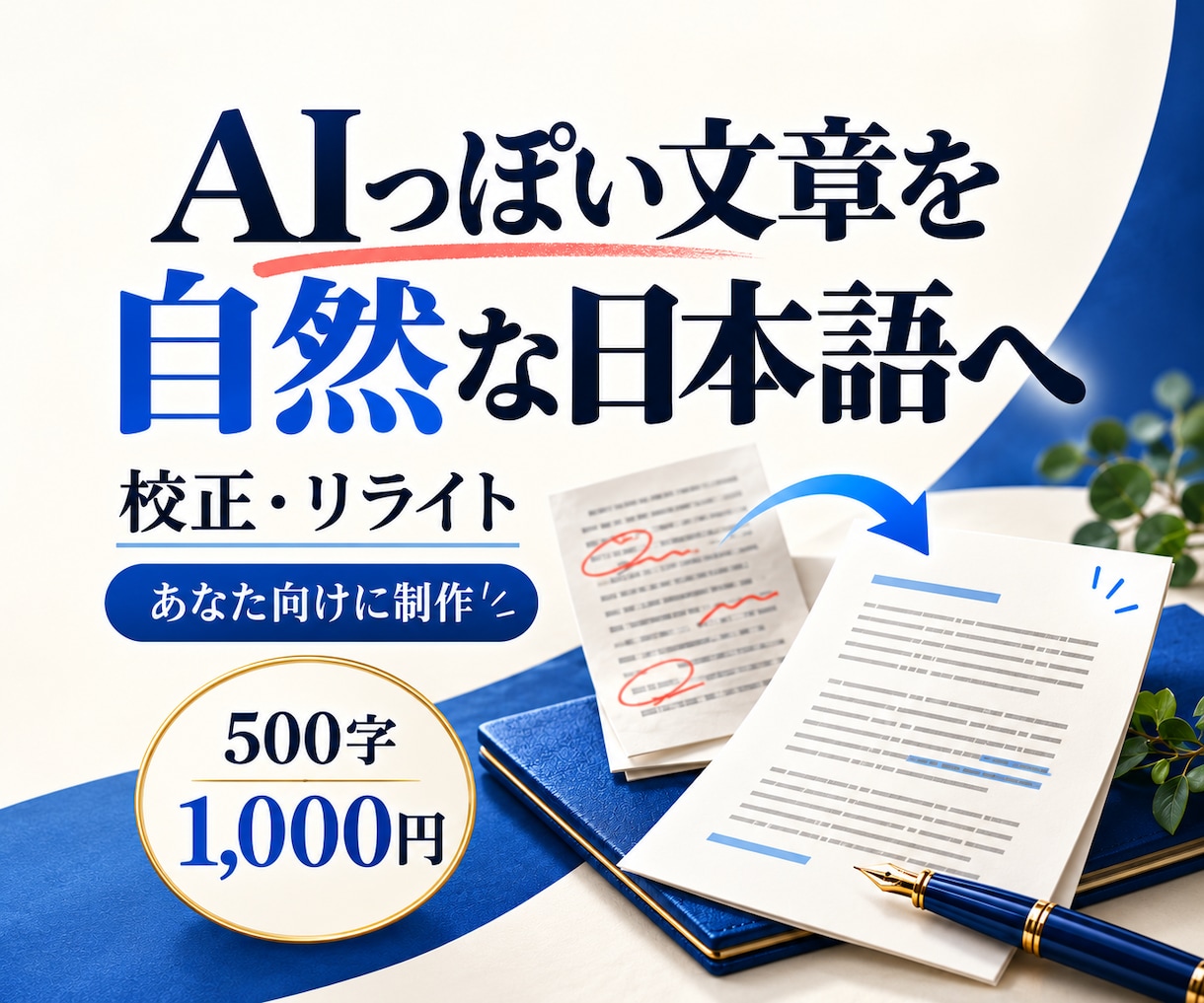 あなたのAI文章を自然な日本語に整えます 用途と読者に合わせて500字から調整 イメージ1