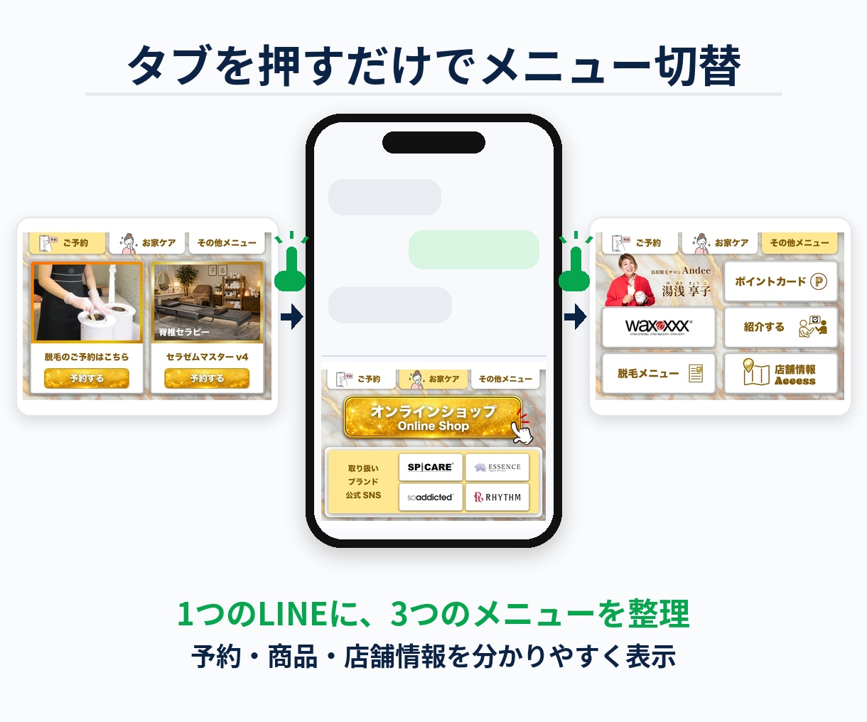 LINEのリッチメニューを月額不要でタブ切替します Lステップフリープランから対応可｜2枚3,000円・最短即日 イメージ2