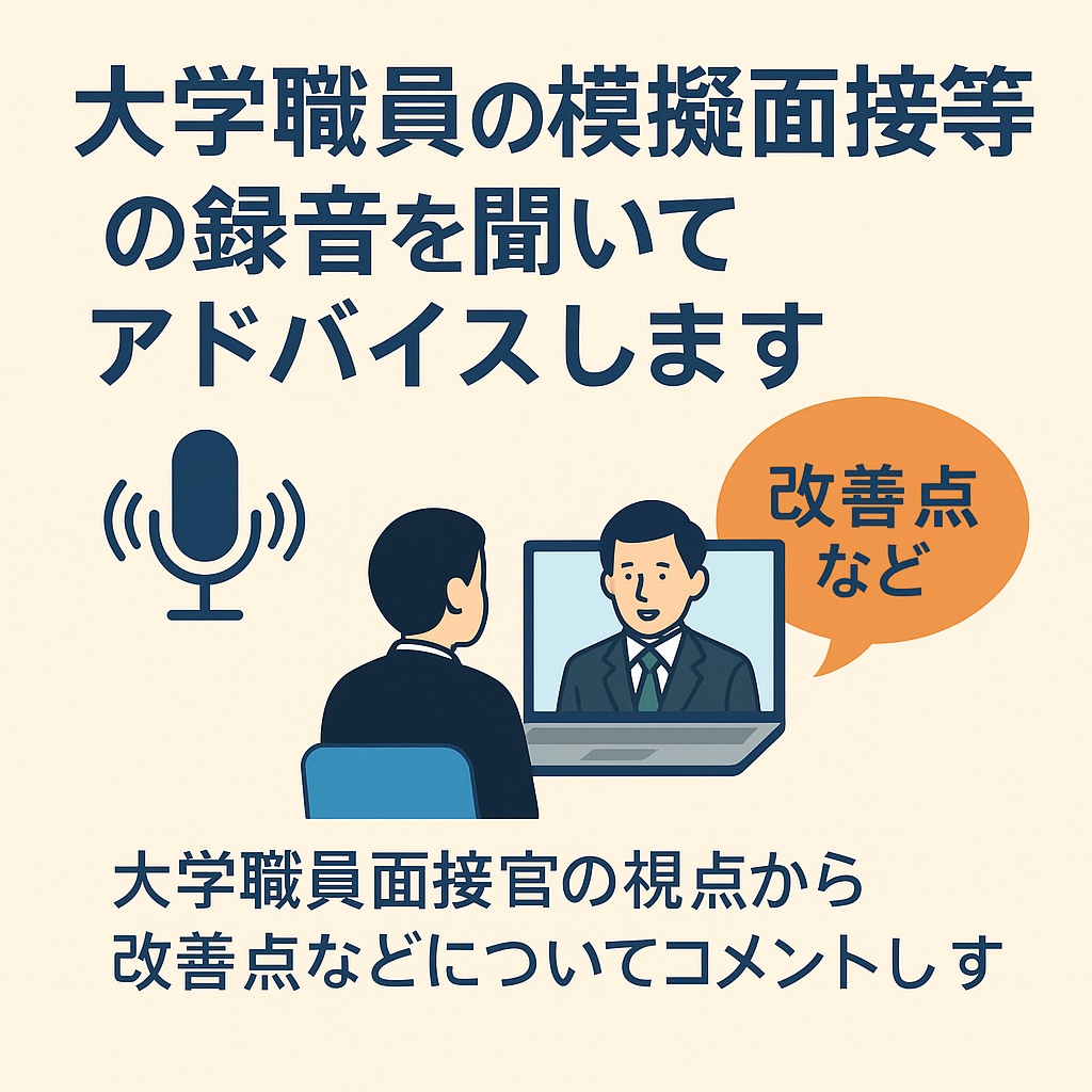 大学職員の模擬面接等の録音を聞いてアドバイスします 大学職員面接官の視点から改善点などについてコメントします イメージ1