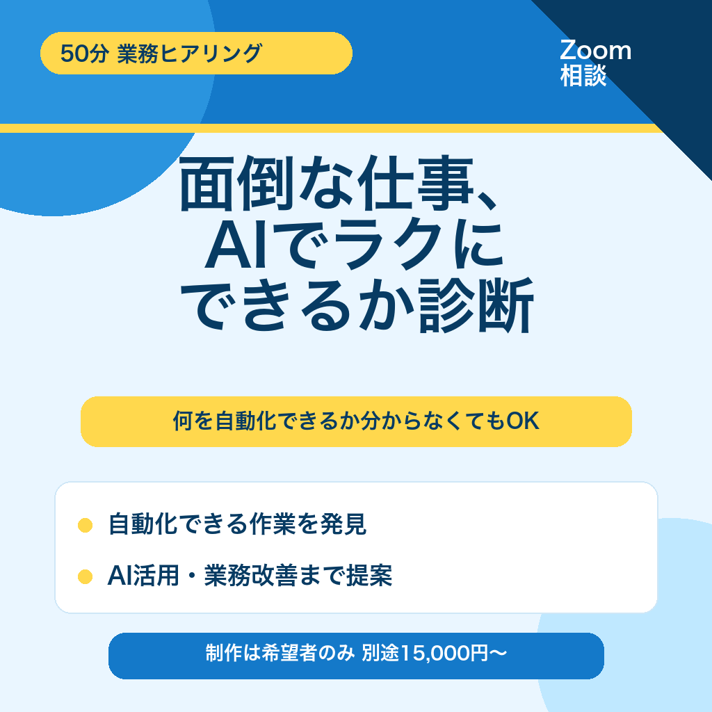 あなたの業務を分析しAI・自動化をご提案します 何を自動化できる？から一緒に見つけます イメージ1
