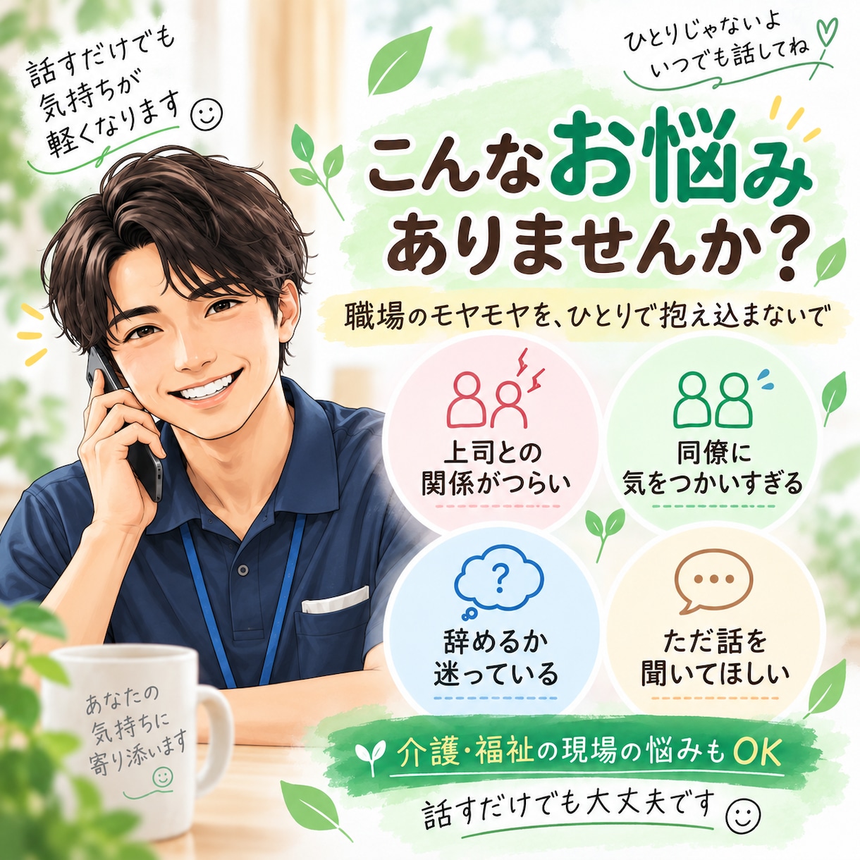 職場の人間関係のモヤモヤを電話で聞きます 愚痴だけでもOK｜現役介護福祉士がじっくりお話を聞きます イメージ3