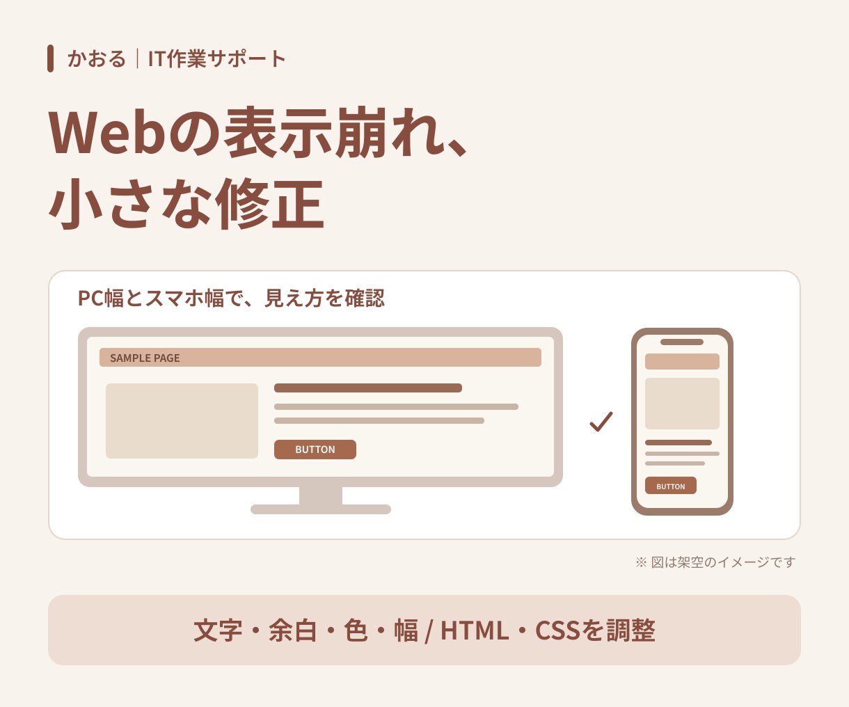 HTMLとCSSの軽微な表示崩れを直します 文字・余白・色を整え、修正ファイルを納品 イメージ1