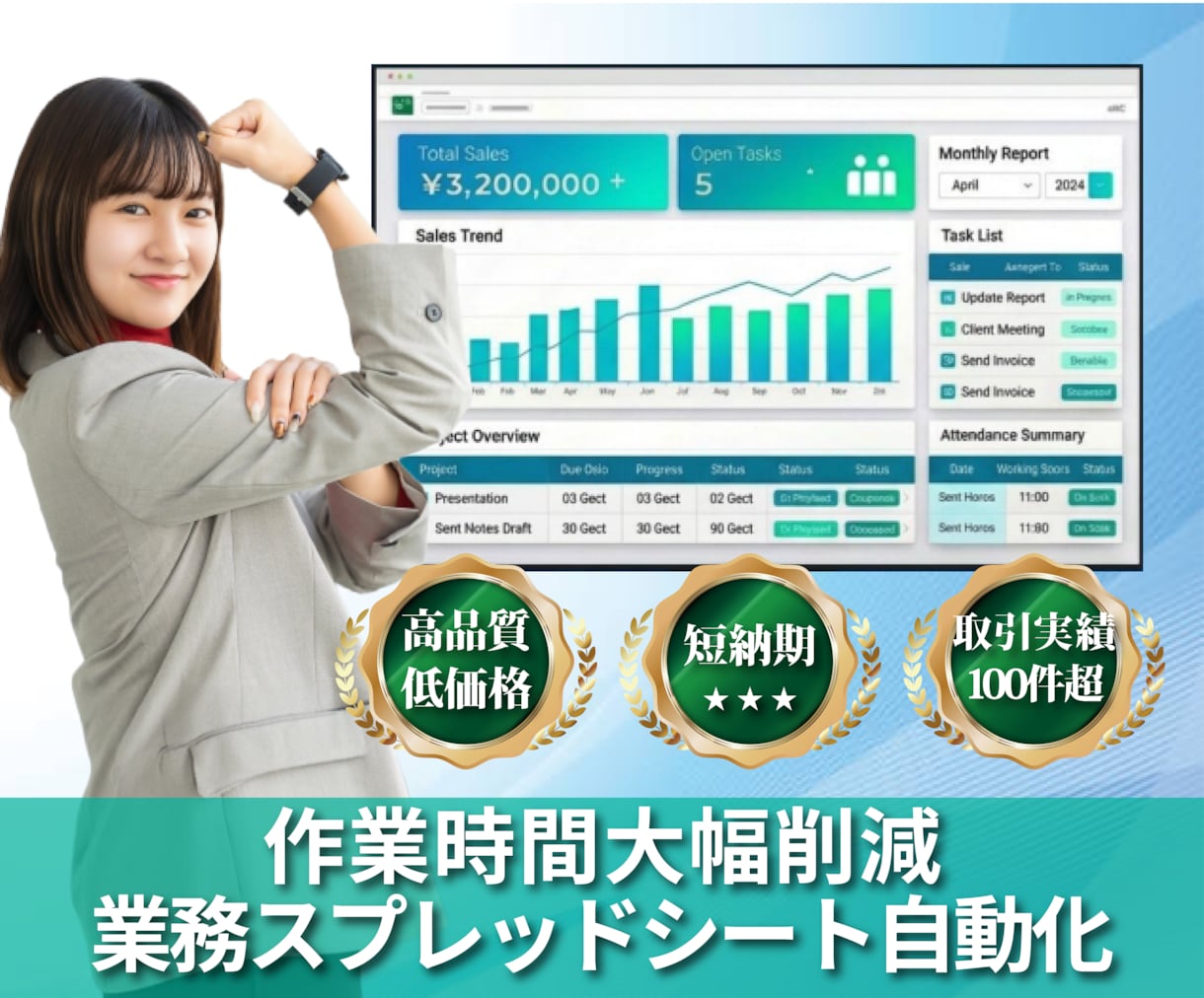 スプレッドシートやExcel作業を自動化させます ミスと手間を大幅削減！面倒な単純作業はボタン一つで効率化！ イメージ1