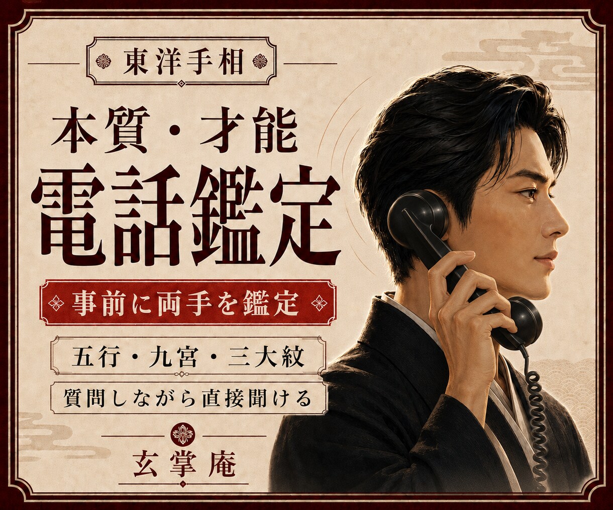 東洋手相で本質と才能を電話で詳しく鑑定します 五行・九宮・三大紋を直接解説！ イメージ1