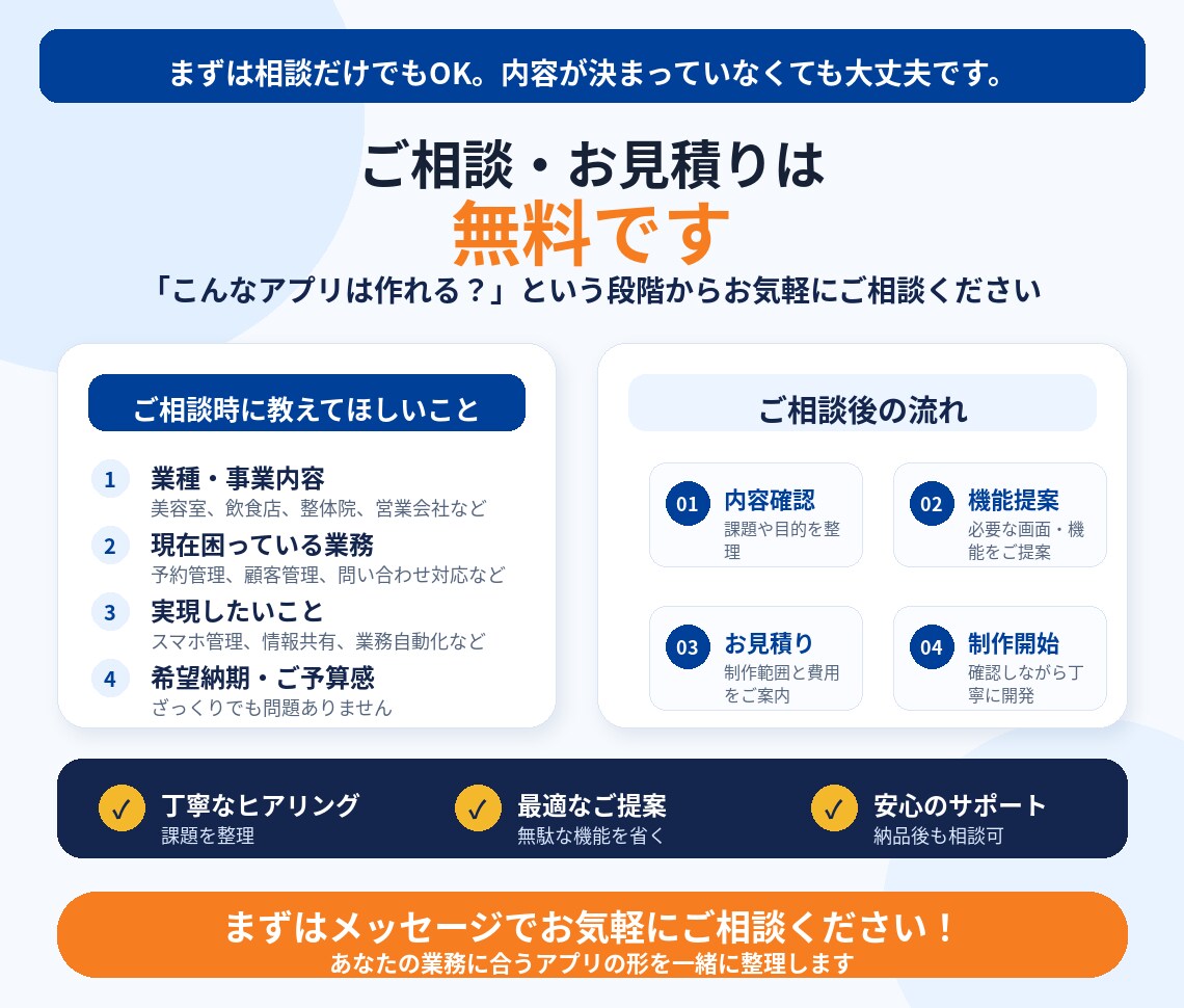 中小企業・店舗向けの業務効率化アプリを制作します 社内業務効率化・顧客管理・予約管理をまとめて改善 イメージ4