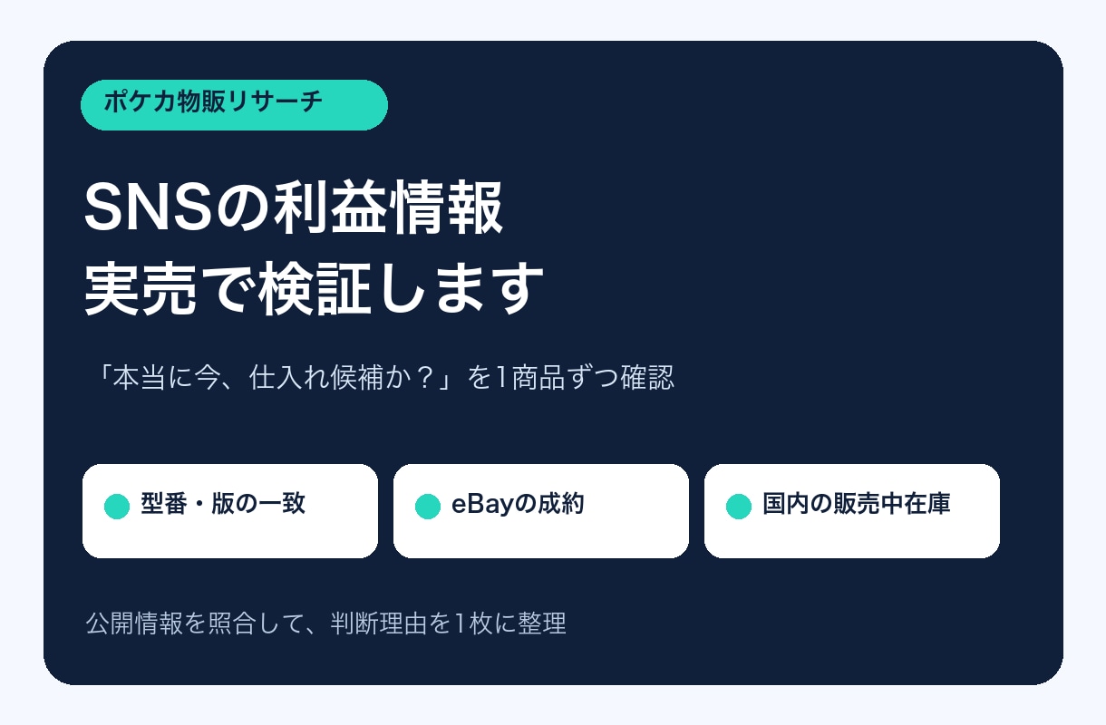 ポケカのSNS利益情報を実売で検証します 型番・海外成約・国内在庫を照合し仕入れ判断を整理 イメージ1