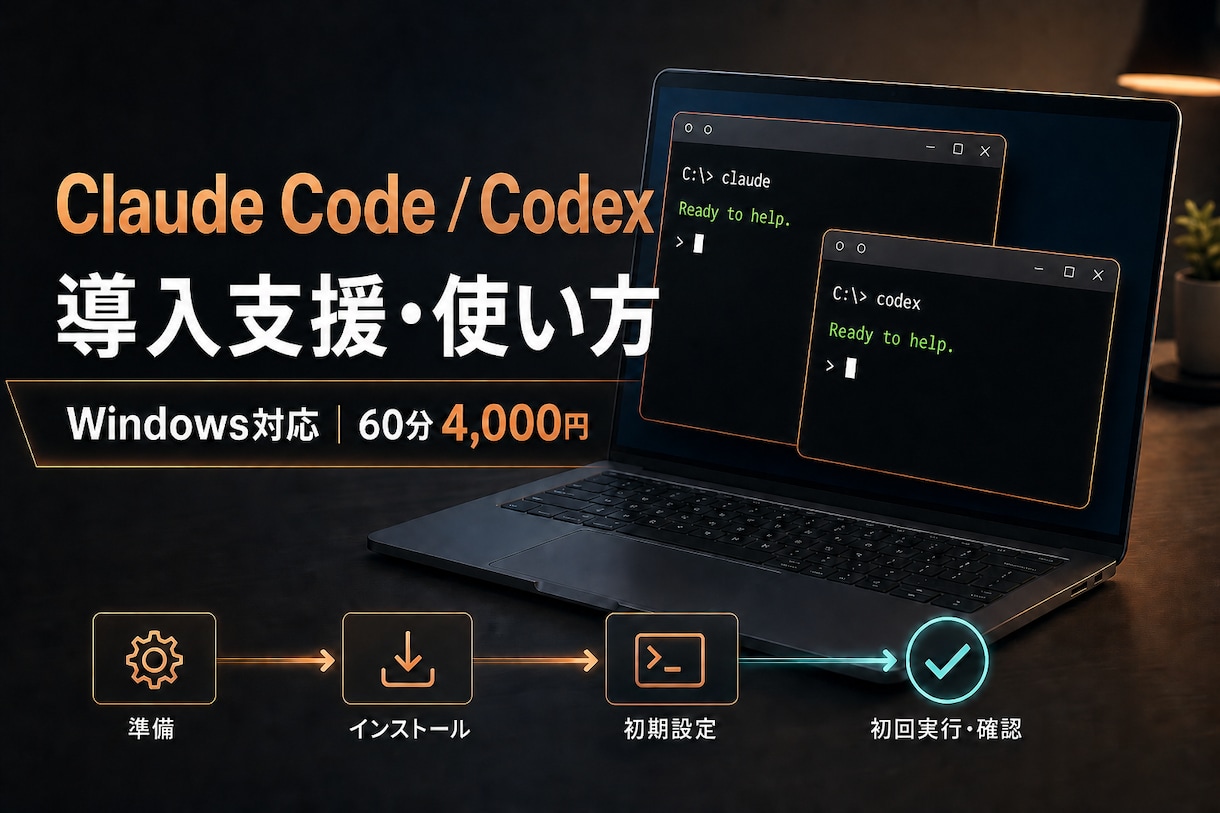 Claude Code・Codex導入を支援します 初心者OK｜選んだ1つを導入から初回実行まで一緒に進めます イメージ1