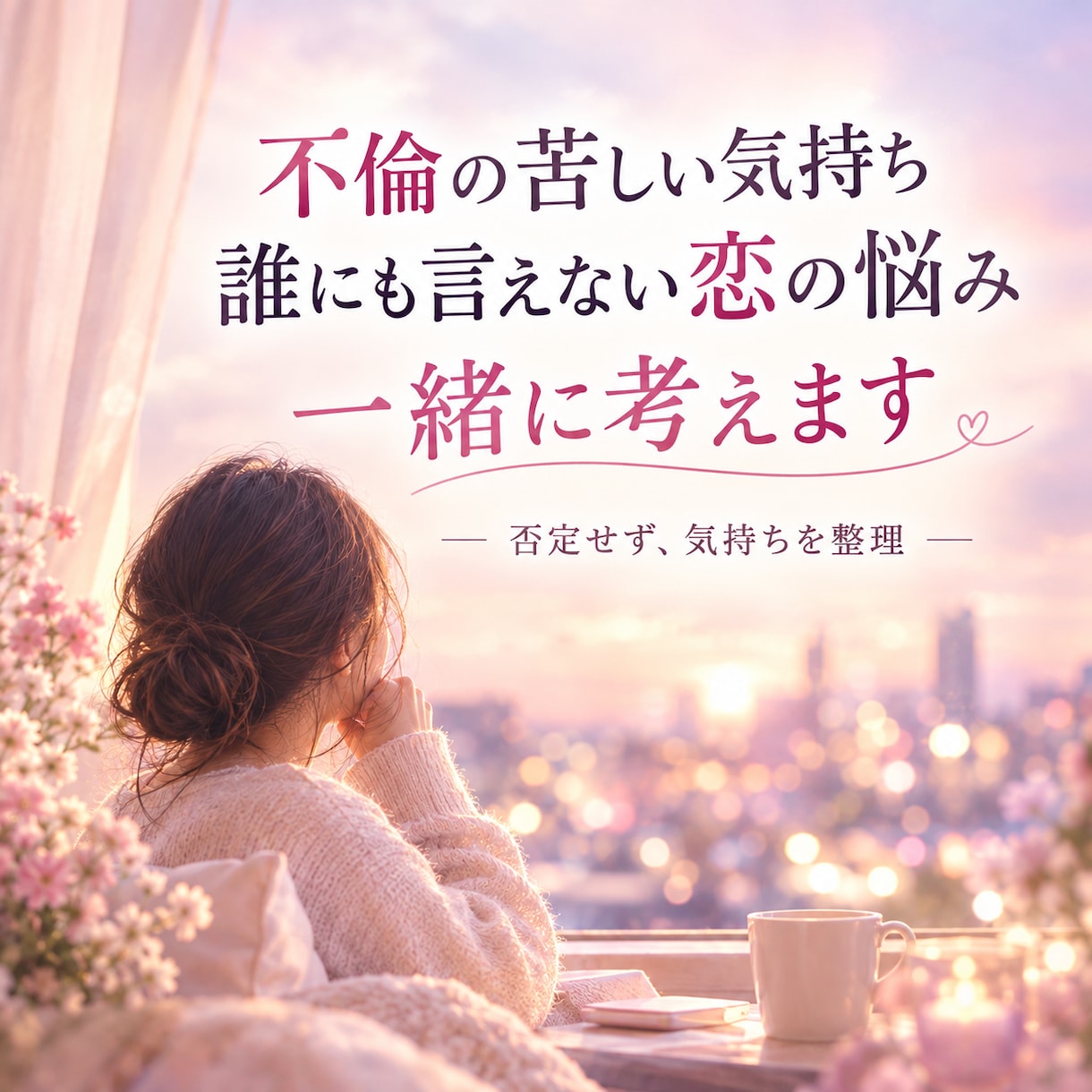 不倫の誰にも言えない恋の悩みを一緒に考えます 否定せずに気持ちを整理し、これからを一緒に考えます イメージ1