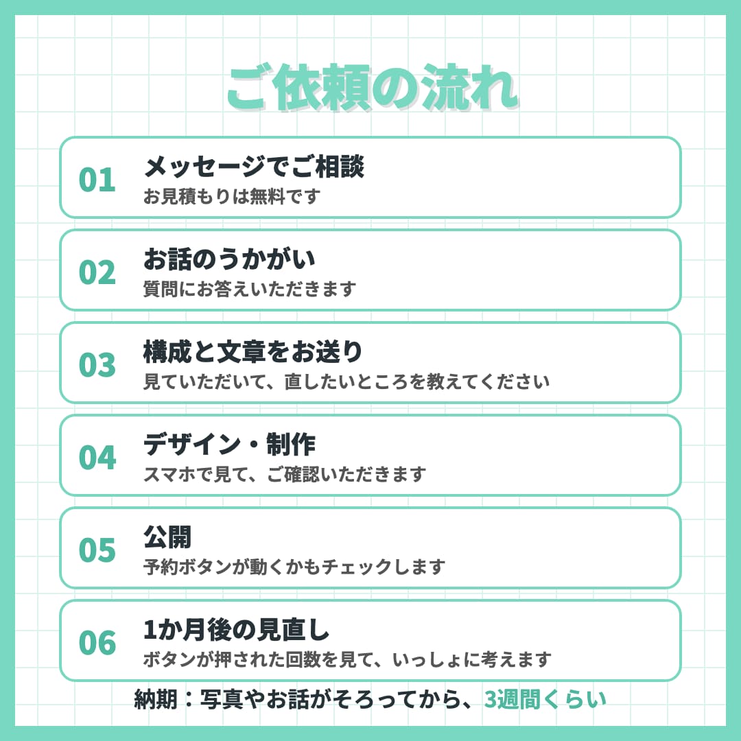小さなサロン・接骨院の予約につながるLP作ります ITが苦手でも大丈夫。お話を聞いて文章から作ります イメージ9