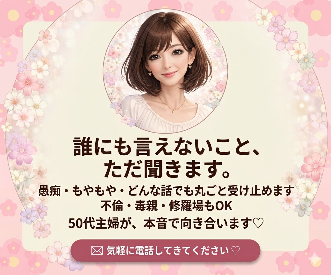 家事代行のプロ『うけとめこ』が人生相談承ります 秘密厳守。溜まった泥を吐き出して、明日の心を整えるお手伝い イメージ1