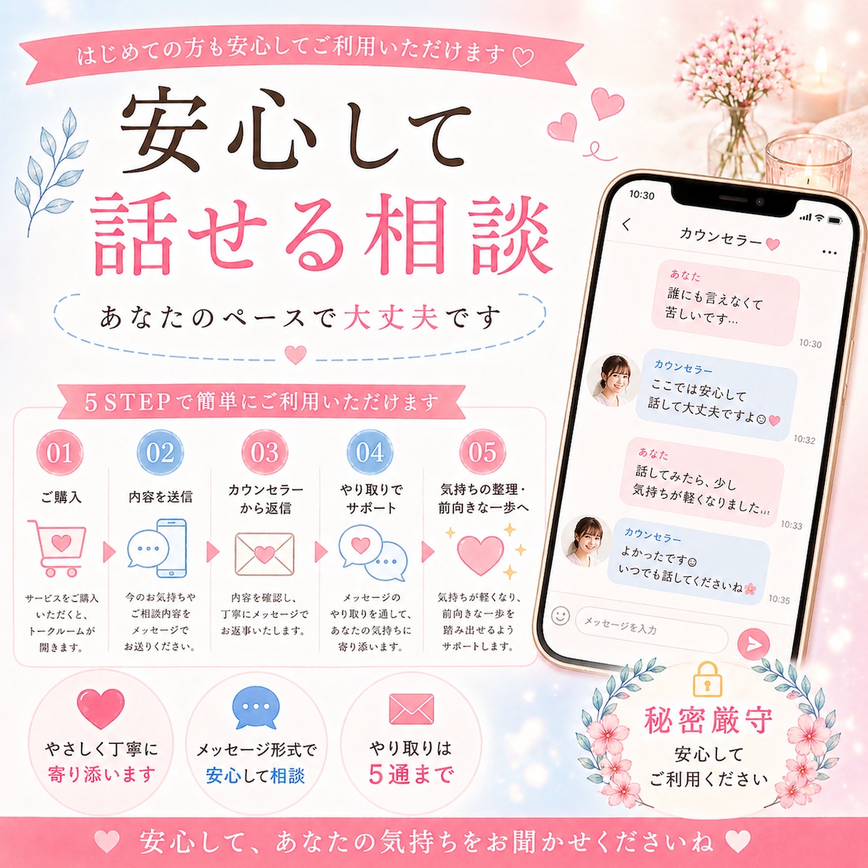 SNSで気軽に相談できる安心の場所をお届けします _3日で5通_話すだけでも大丈夫、やさしく寄り添います イメージ3