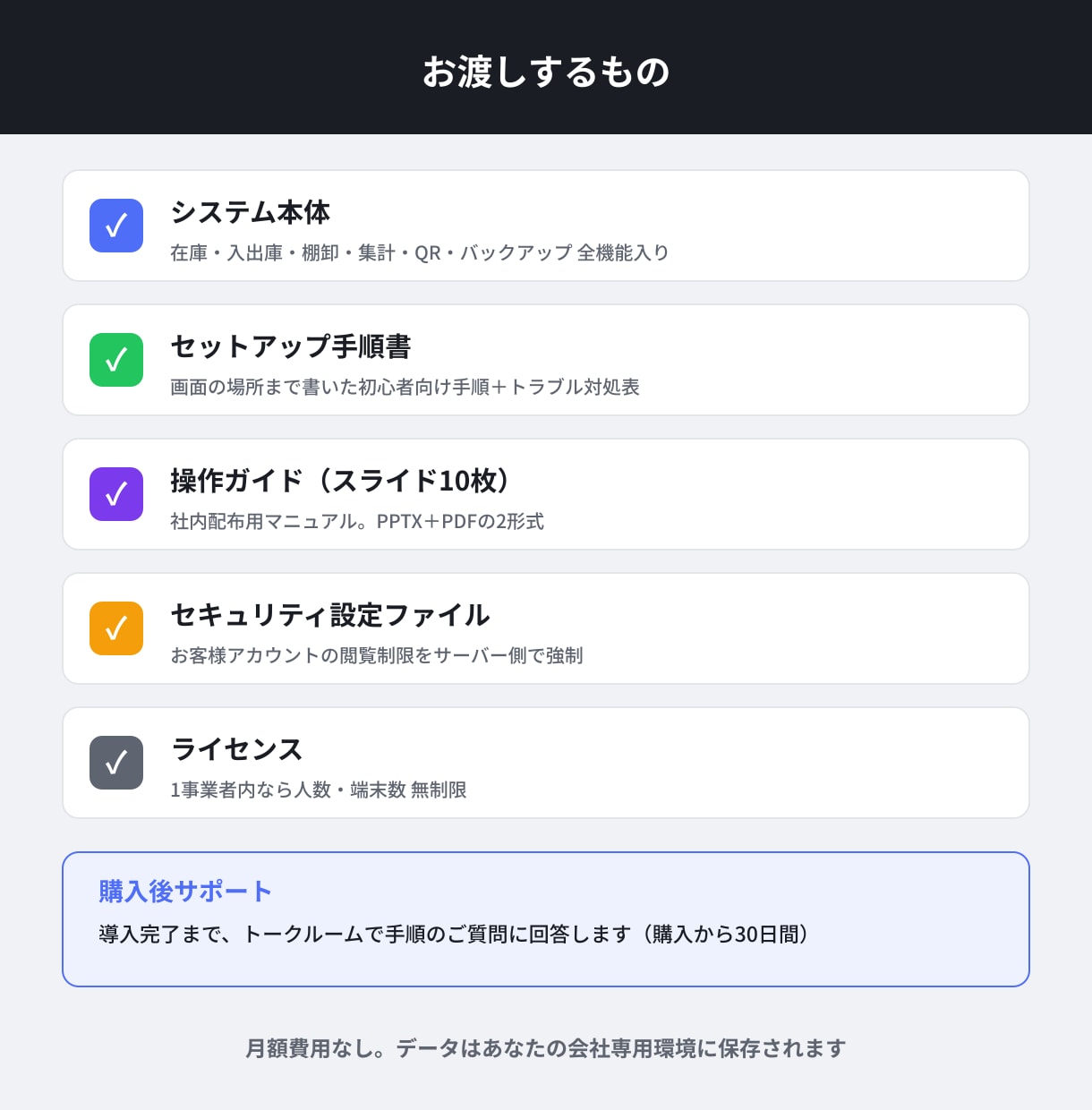 中小企業向け倉庫管理システムを提供しますます 月額0円・買い切り。スマホで在庫確認、棚卸はタップだけ。 イメージ10