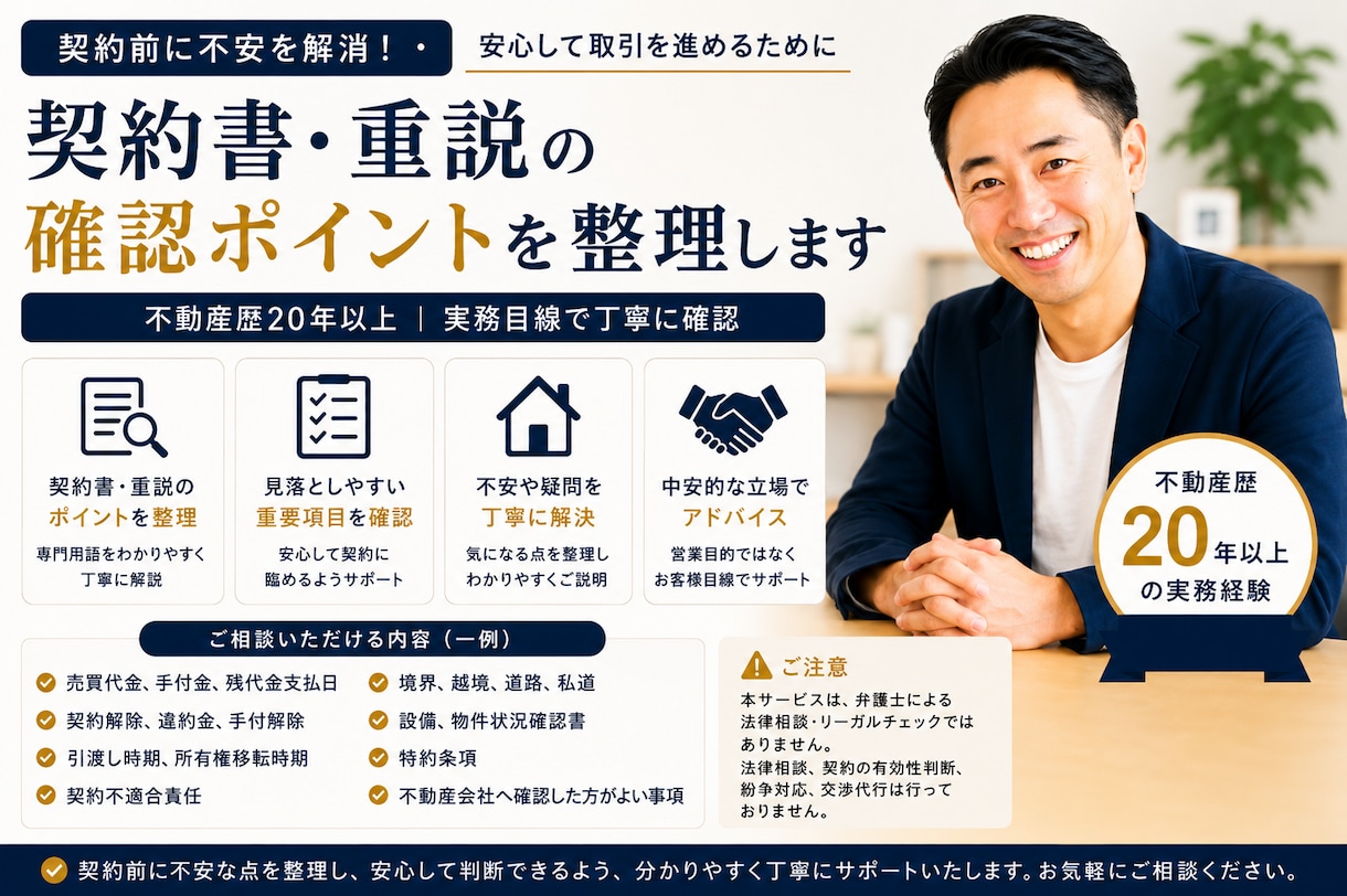 契約書・重説の確認ポイントを整理します 不動産歴20年以上｜実務目線で丁寧に確認 イメージ1