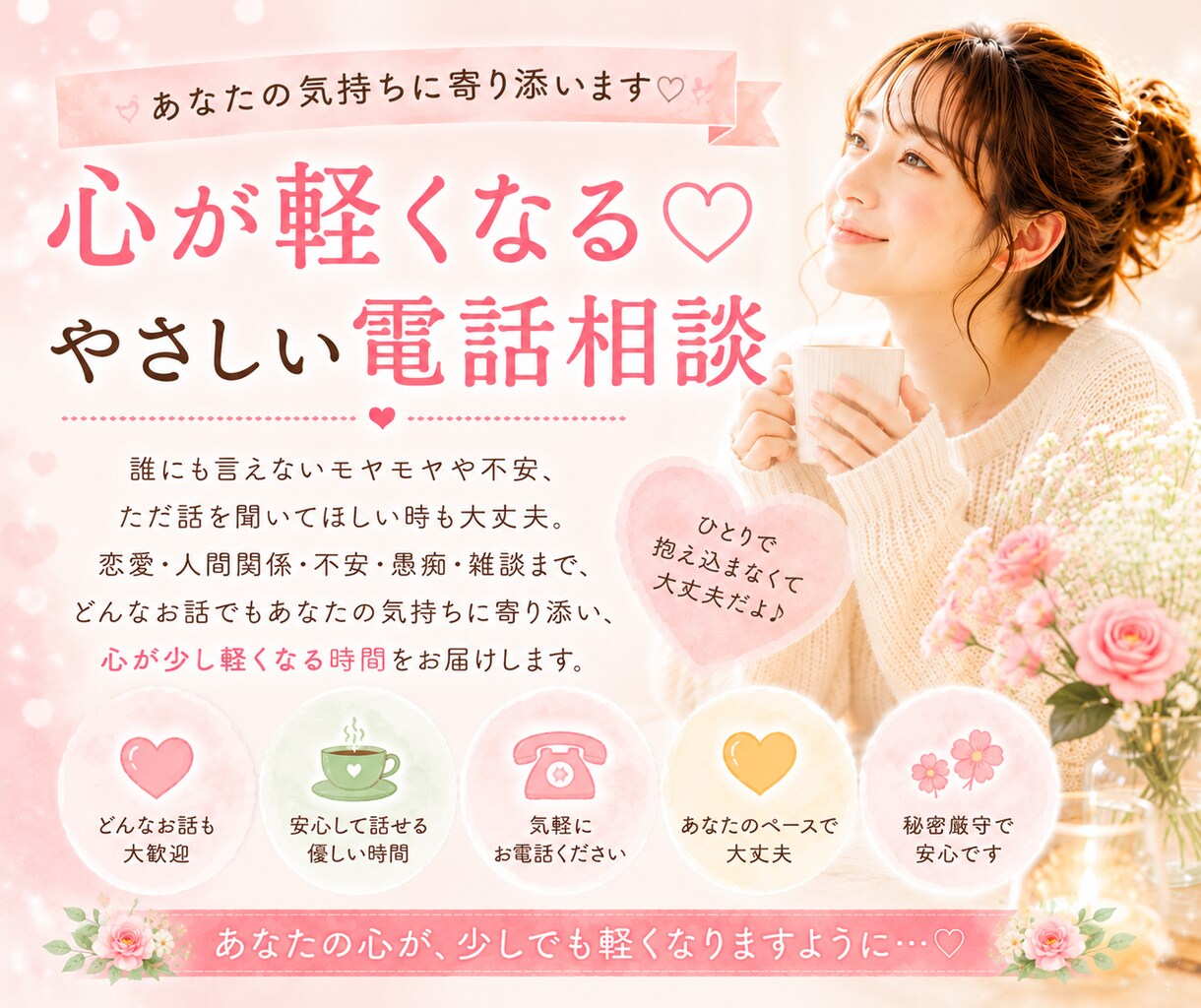 心が軽くなる♡やさしい電話相談お受けします どんなお話も大丈夫✨安心してお話ください☺️ イメージ8
