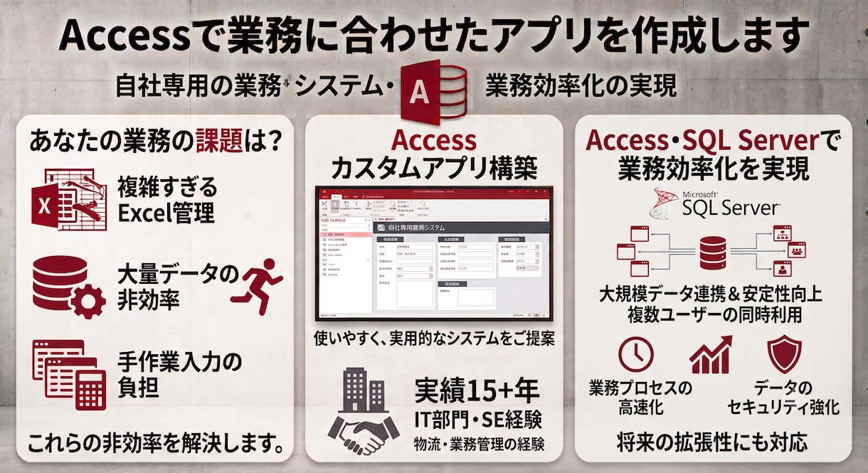 Accessで業務に合わせたシステムを開発します Excel管理から卒業しませんか イメージ1