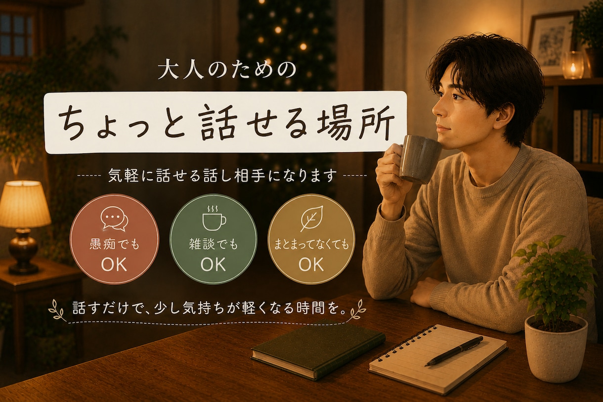 気軽に話せる話し相手になります 愚痴でも雑談でも。話したら少し気持ちが軽くなる時間を イメージ1