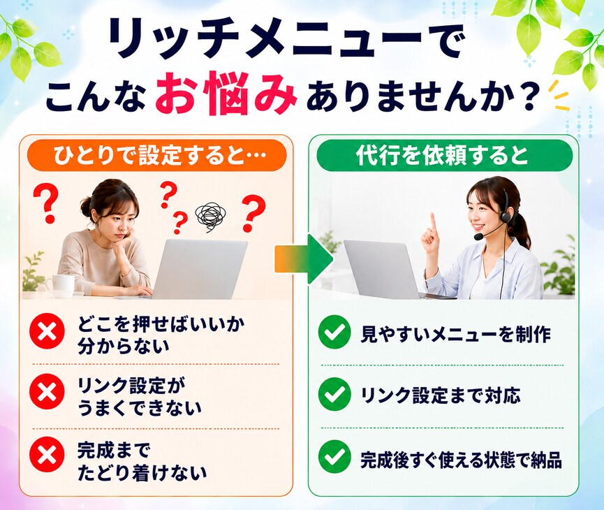 LINEリッチメニュー制作と設置を丸ごと代行します 今あるLINE公式に予約や問合せにつながる導線を制作します イメージ4