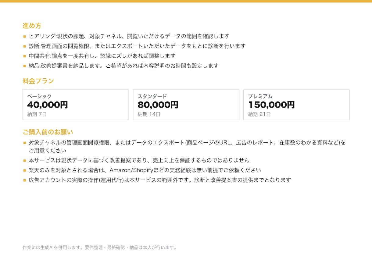 Amazon・ShopifyのEC売上を診断します 広告・商品ページ・在庫の順に、売上が止まる場所を特定します イメージ5