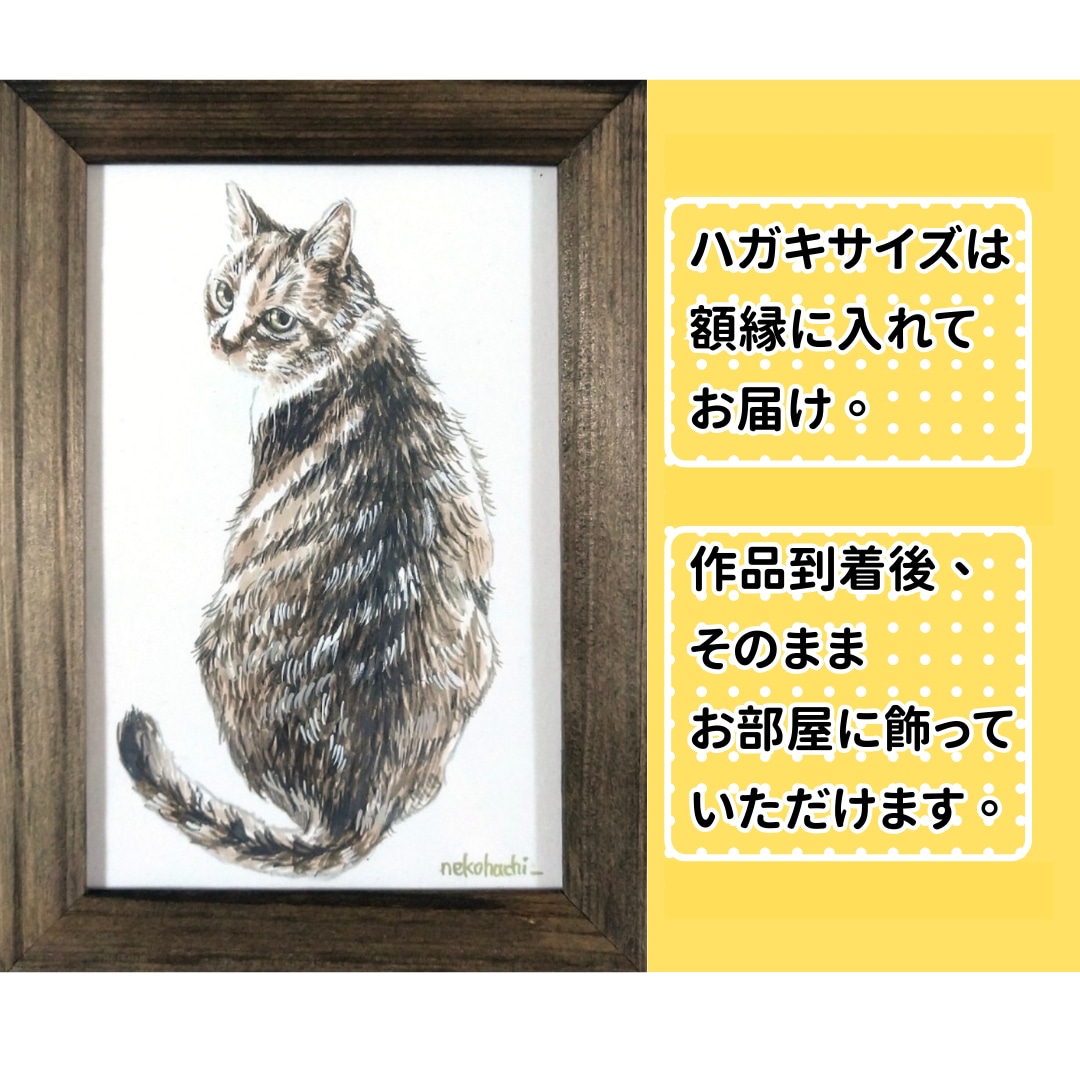 原画郵送！かわいい猫さんやペットの似顔絵描きます ハガキサイズ送料無料／イラスト／肖像画／額縁／うちの子／絵画 イメージ5