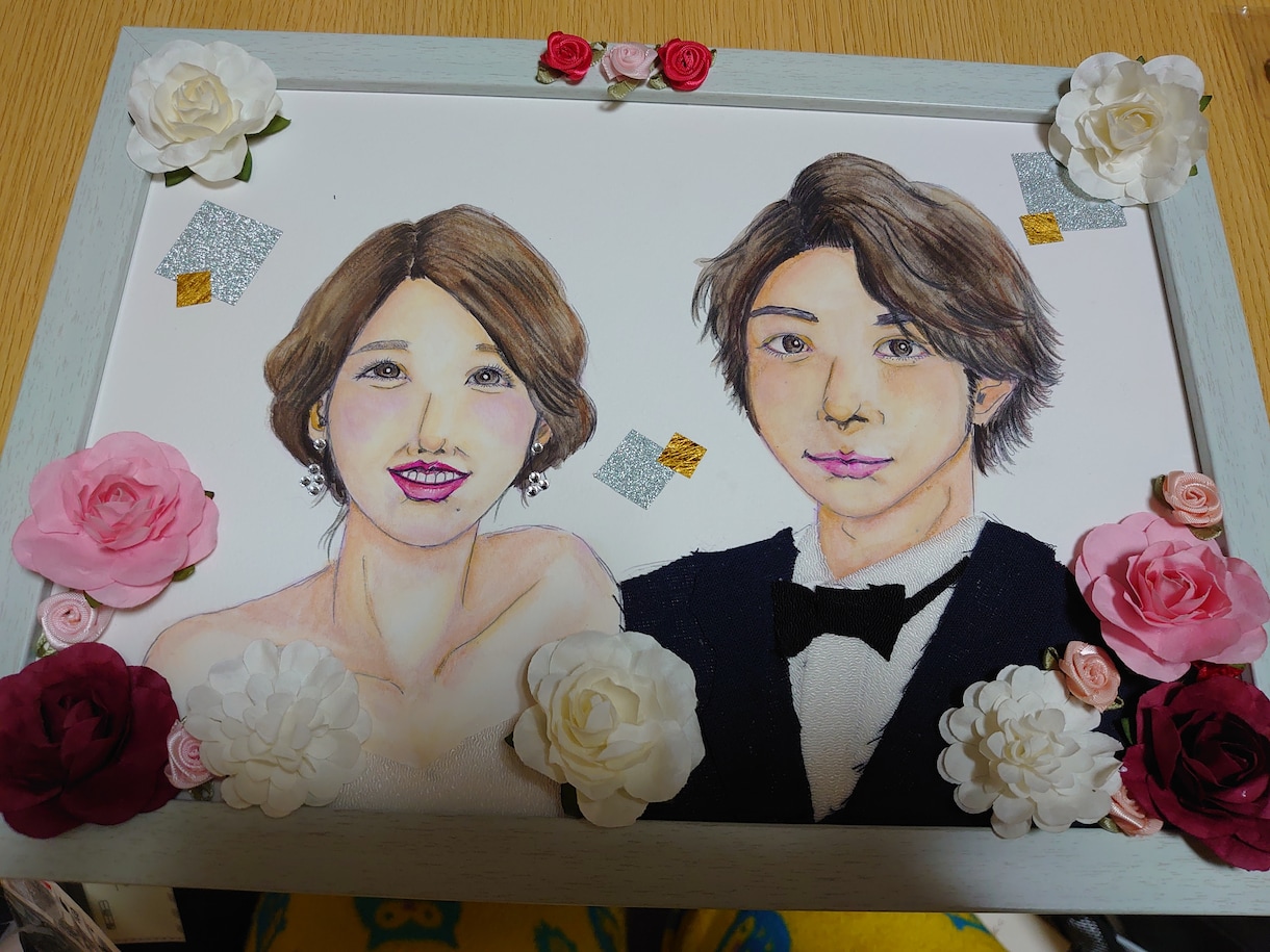 アナログイラストと切り絵を交えて似顔絵を描きます 水彩、色鉛筆、パステルなどを使い柔らかい雰囲気にします。 イメージ1