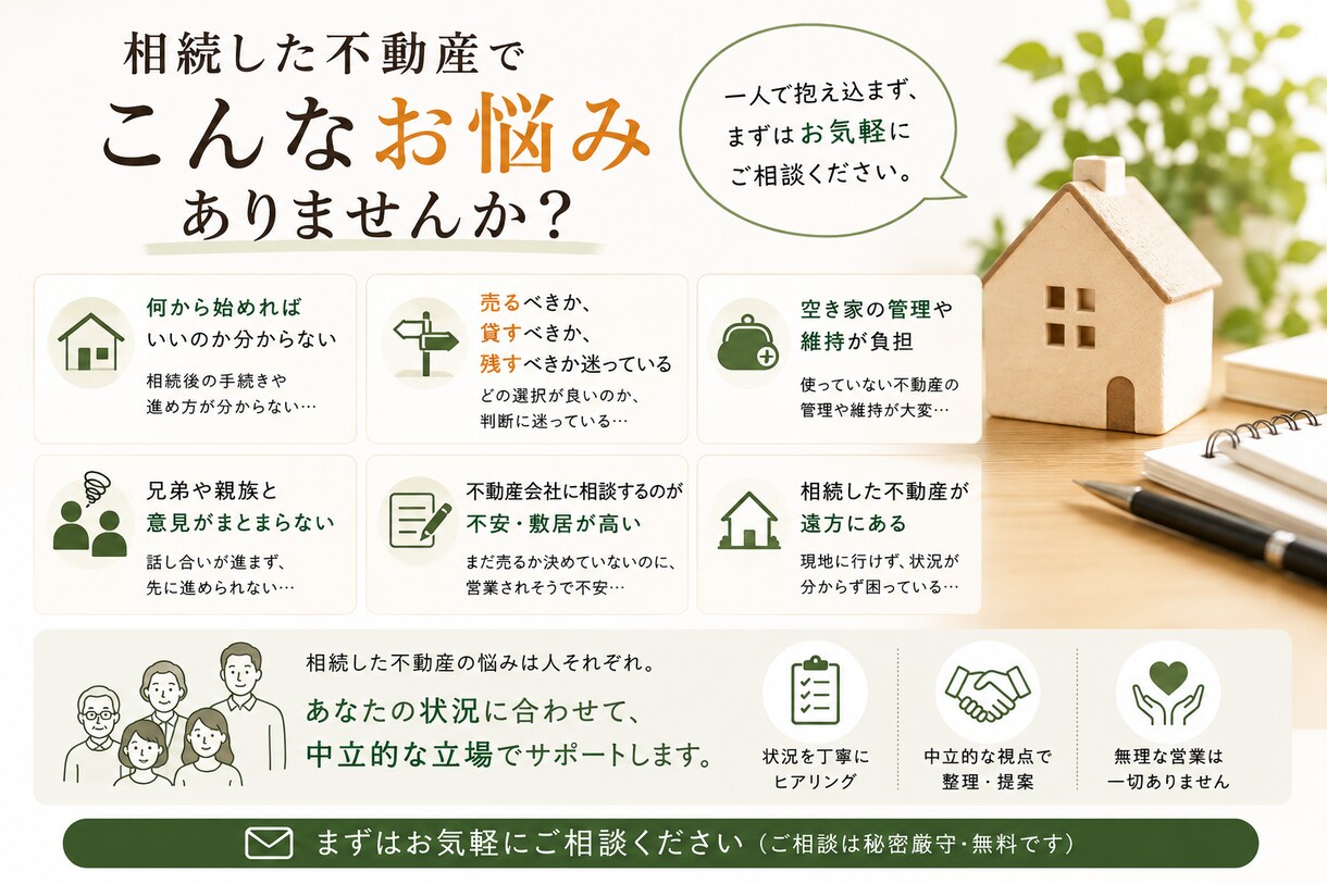 相続不動産のお悩みに現役営業がお答えします 不動産歴20年以上｜実務経験をもとにご説明 イメージ2