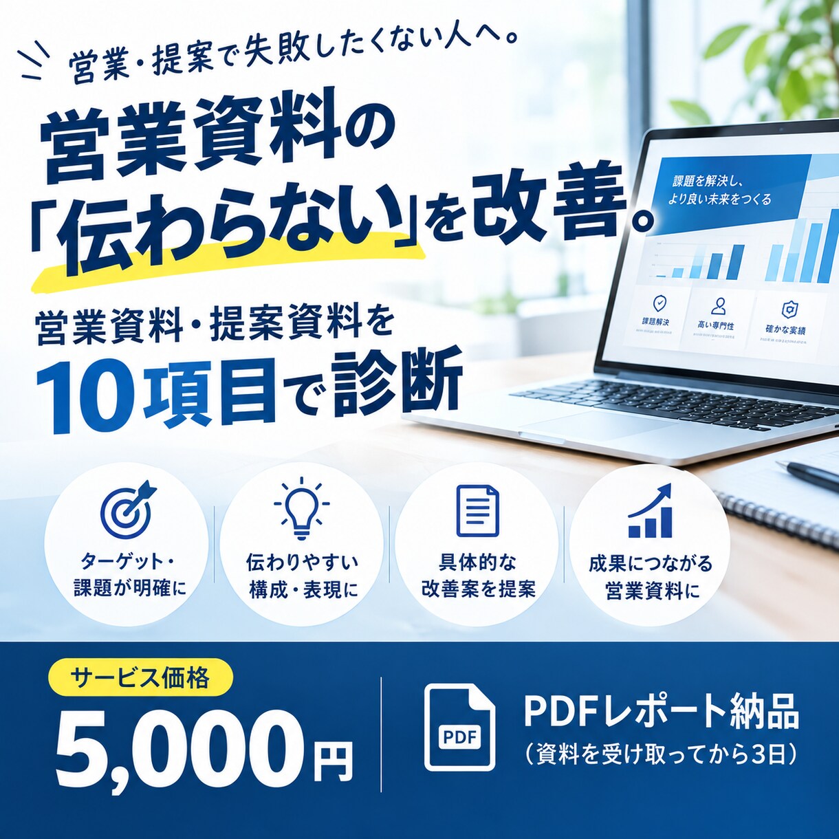 営業資料・提案資料を10項目で診断します 営業・提案で失敗したくない人へ。伝わらない原因を具体化します イメージ1