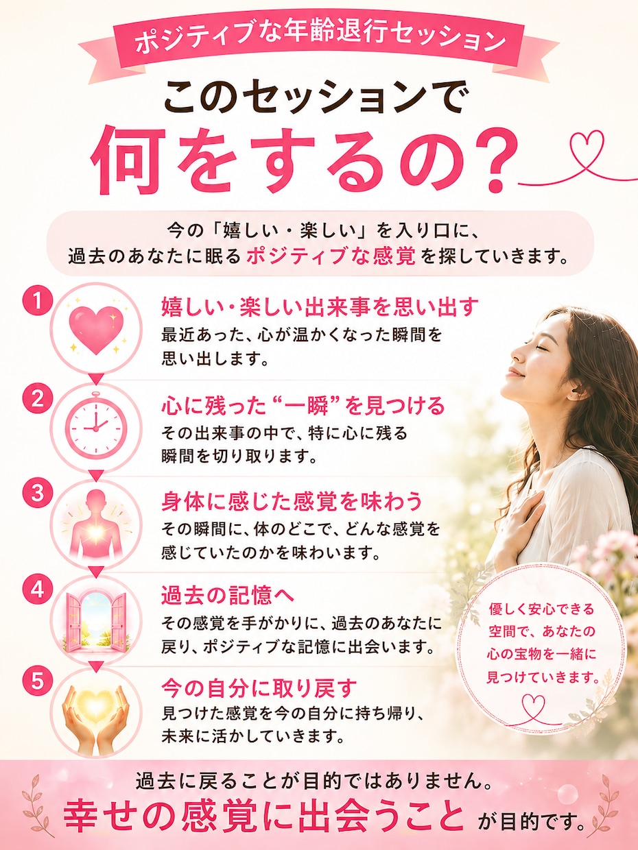ヒプノセラピーで、幸せな幼い頃の私に会いに行きます あなたの中にある、ワクワクや楽しさの感覚や幸せの種を思い出す イメージ3