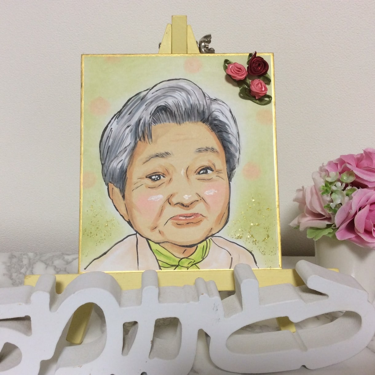 敬老の日のプレゼント用の似顔絵作成します ミニサイズの色紙におじいちゃんおばあちゃんを可愛く描きます イメージ2