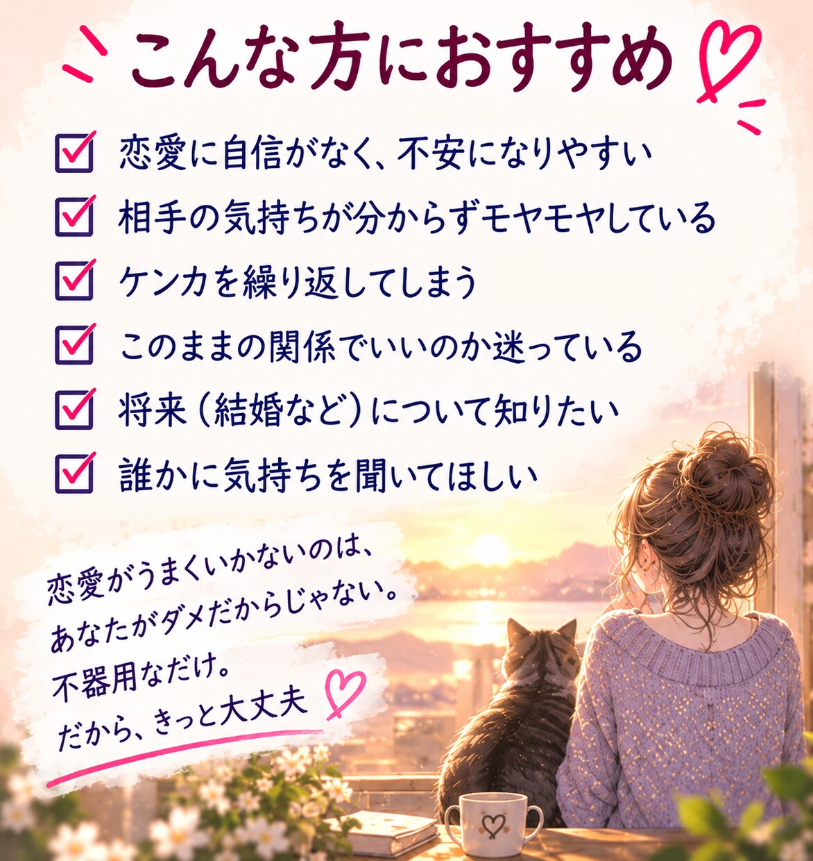 恋愛不器用さんの彼・彼女の交際のお悩みお聞きします 喧嘩・LINE・嫉妬・寂しい…あなたと一緒にゆっくり考えます イメージ4