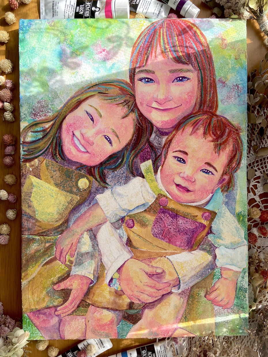 温かくて絵画的✨オシャレでそっくりな似顔絵描きます アクリル画の多彩なカラー、世界に一つの記念になる似顔絵作品 イメージ2