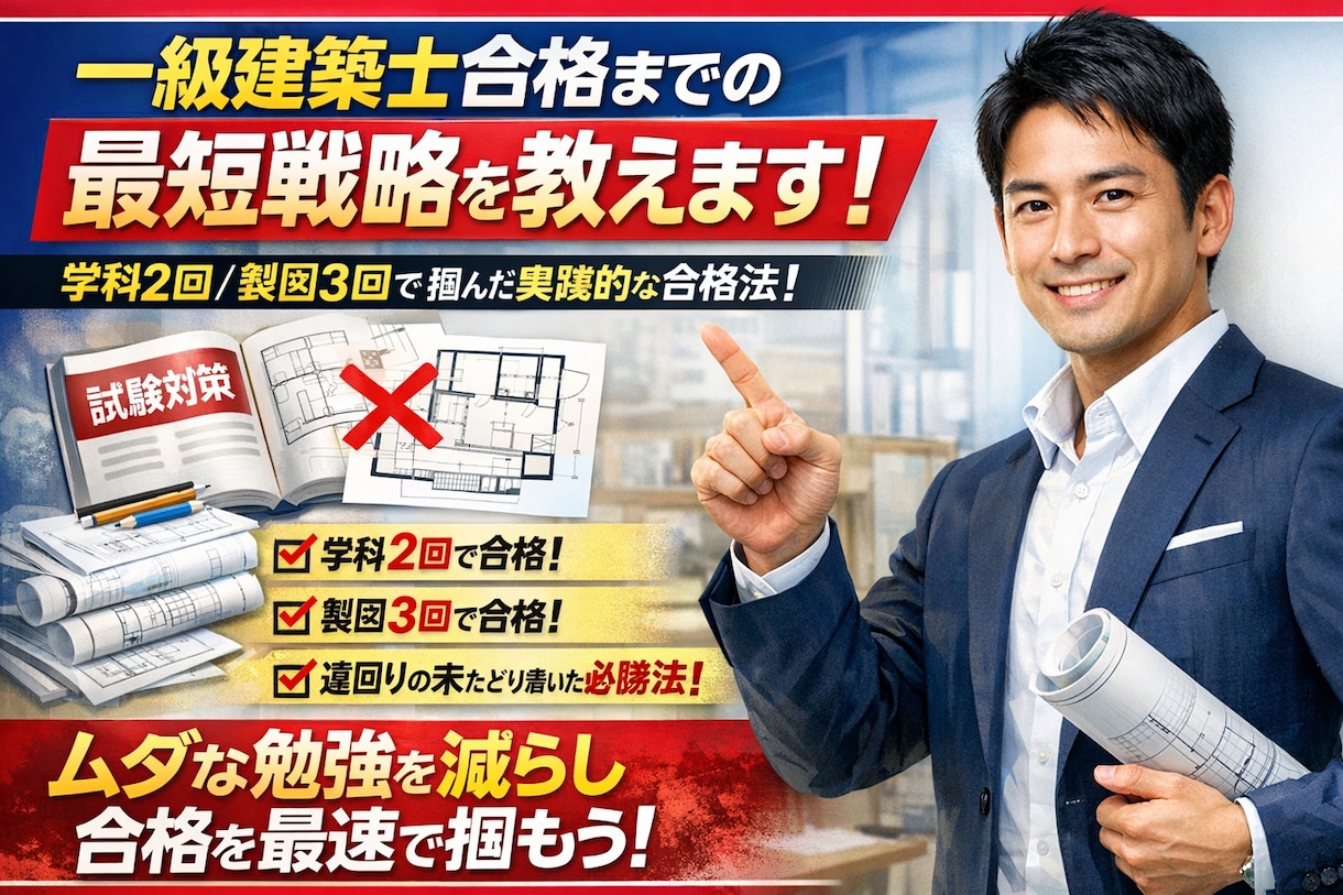 一級建築士合格までの最短戦略を教えます 学科2回・製図3回の失敗から導いた再現性ある合格法 イメージ1