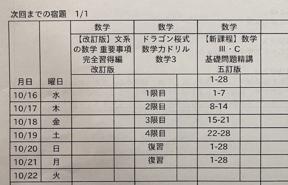参考書から1週間の勉強計画＋確認テストを作ります 定期テスト、受験対策特化！！！ イメージ2
