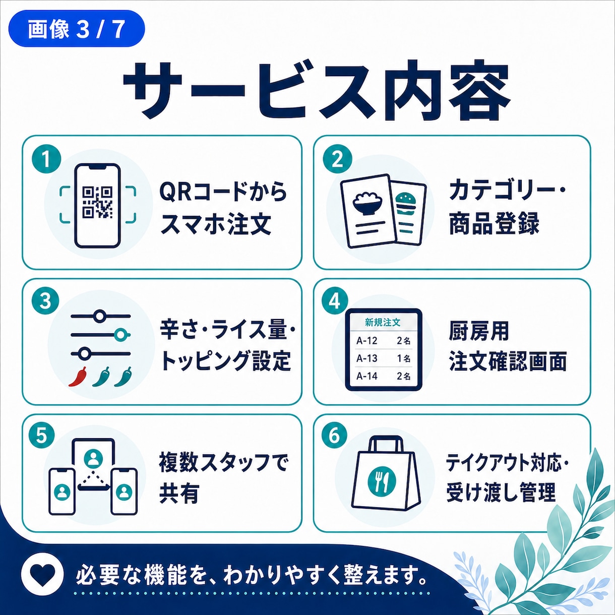 飲食店向けQRモバイルオーダーを作成します 厨房パッド・スタッフスマホで注文を同時共有できます イメージ3