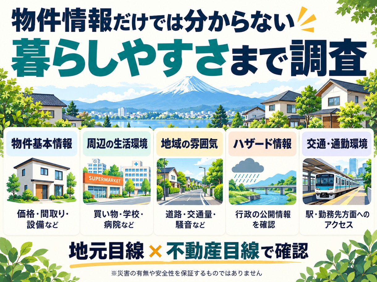 富士市の移住候補物件を地元宅建士が調査します 遠方でも安心。ネットでは分からない周辺環境まで現地確認 イメージ2