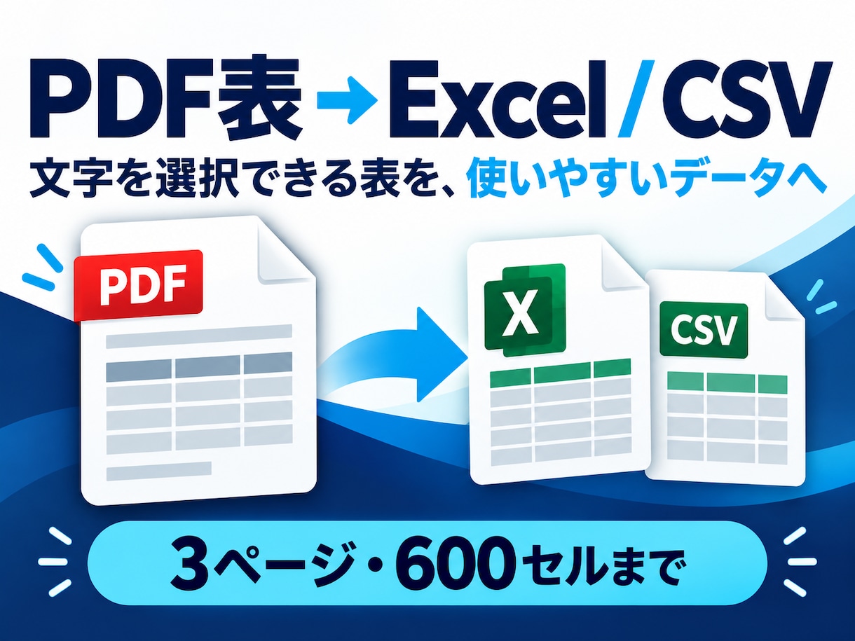 PDFの表をExcelとCSVに変換します 3ページ・600セルまで。対応表と確認メモ付き イメージ1