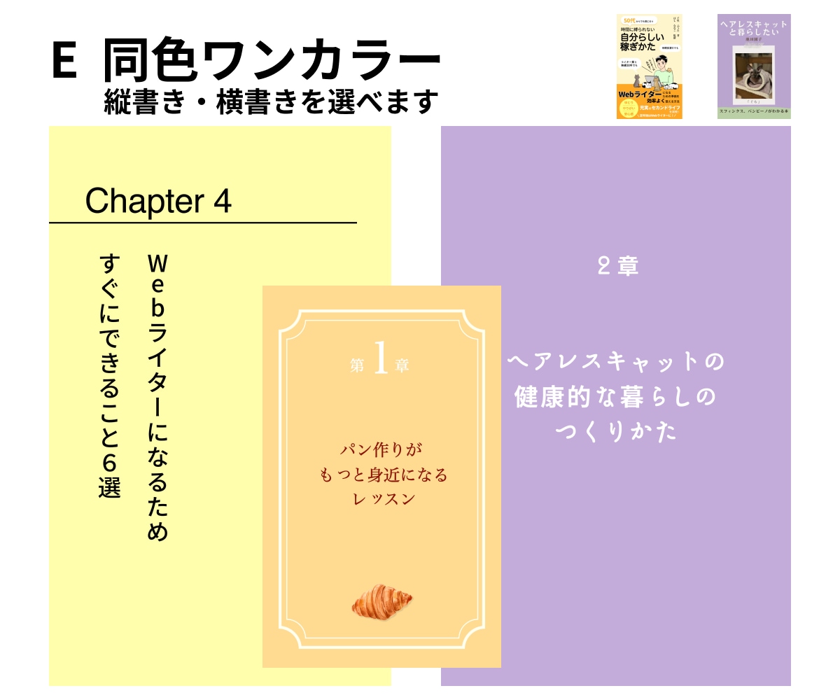電子書籍の中のオリジナルでステキな中扉を作ります 書籍の表紙に合わせた章扉を色やデザインで個性を出しませんか？ イメージ6