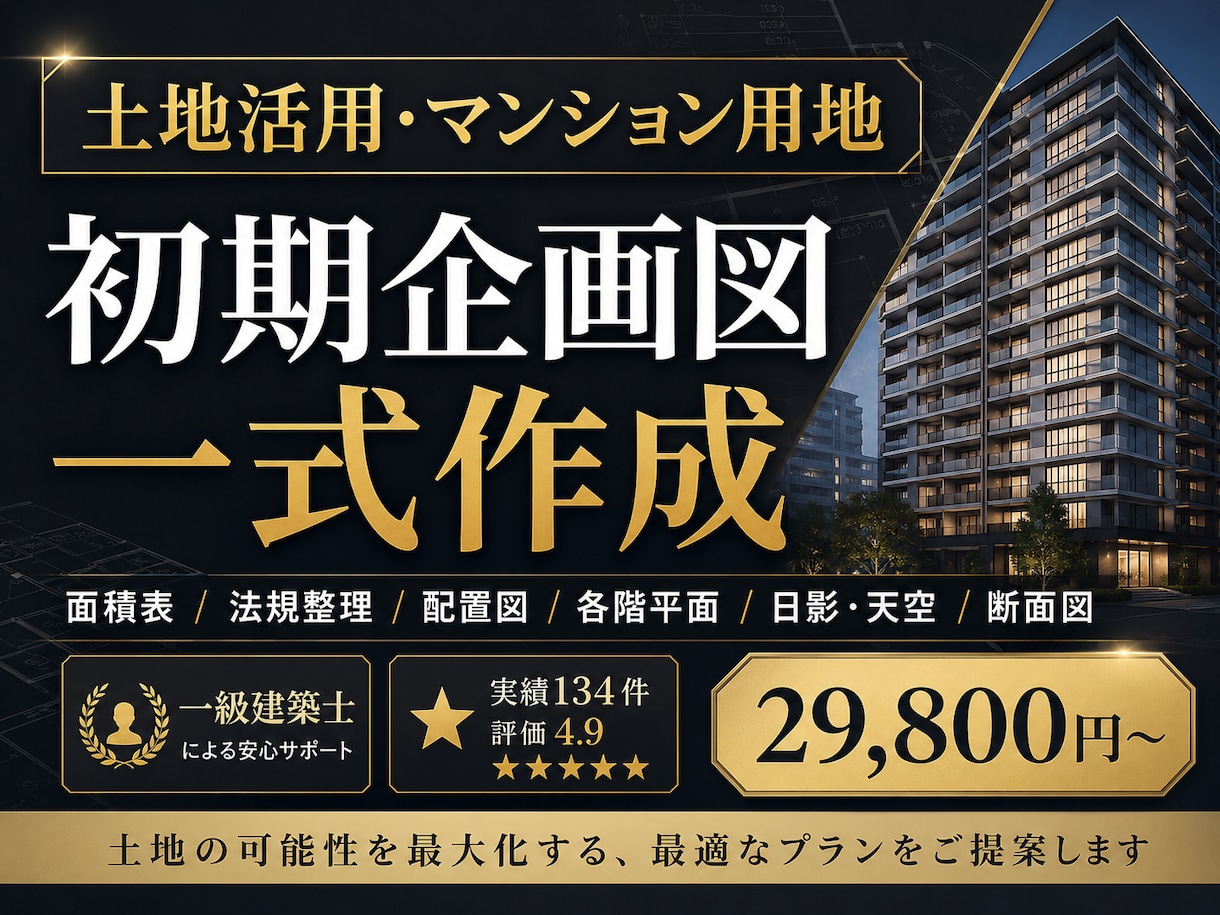 土地活用・マンション用地の初期企画図一式作成します 収支検討前の企画図一式！仕入れ前の建築判断に最適 イメージ2