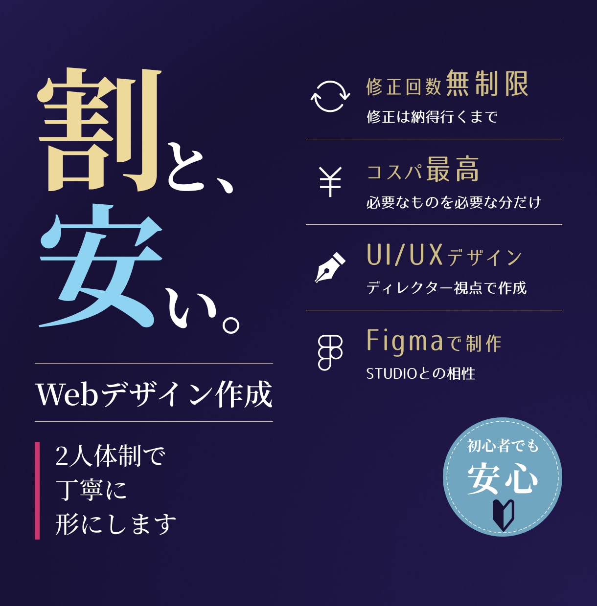 2人チームでモダンなHP・LPデザイン制作します 【デザイナー×ディレクター】修正回数無制限、初心者にも安心！ イメージ1