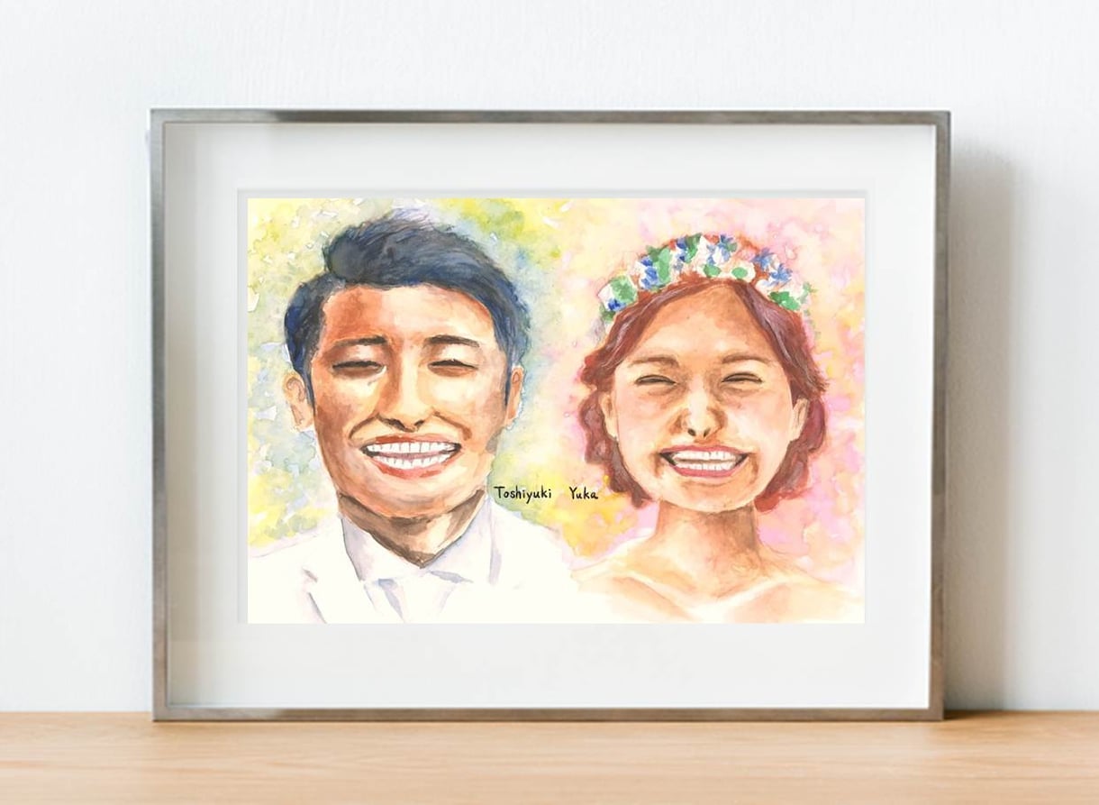 似顔絵ウェルカムボード完全オーダーメイドで描きます 水彩画でお二人の幸せな笑顔を心をこめて描きます イメージ1