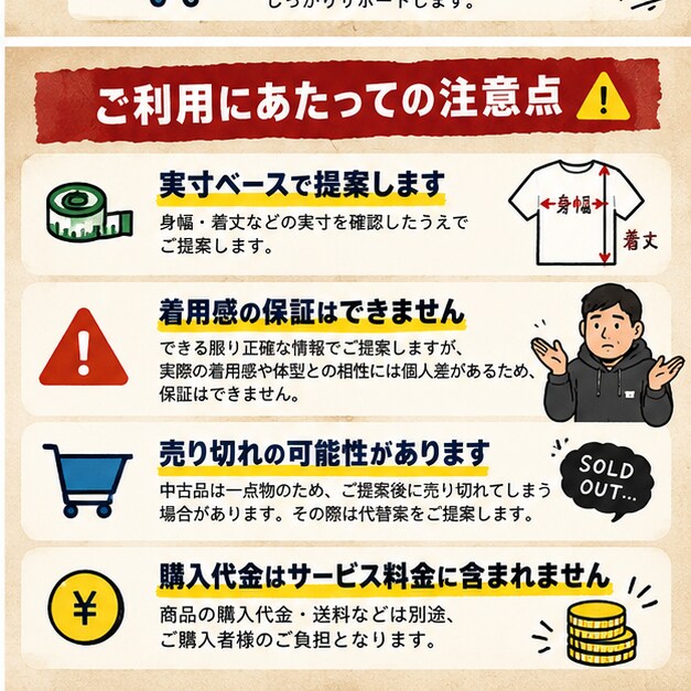 大柄メンズ向け｜体型・予算に合う古着を探します 身幅・着丈まで確認して購入候補を厳選します イメージ4