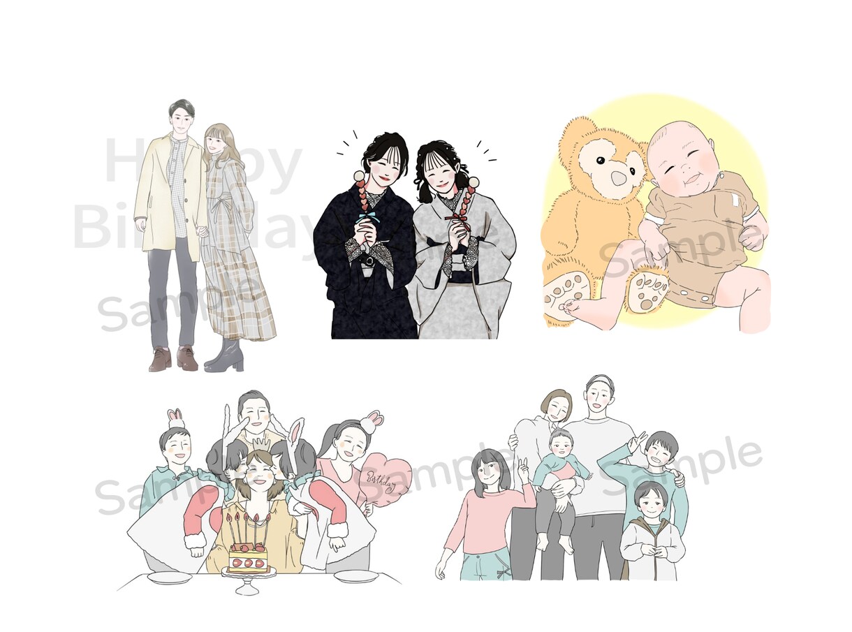 写真を元にお好みの絵柄で似顔絵イラスト描きます 可愛い系.水彩画風.シンプル等選べる絵柄 イメージ5