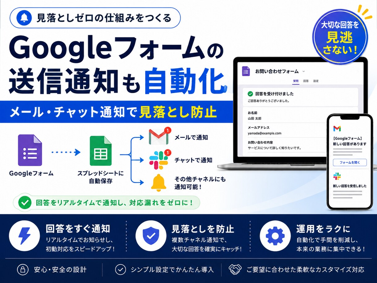 Googleフォームの受付を自動化します 自動返信＋管理者通知まで設定します イメージ1